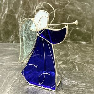 Stained Glass Angel Playing Horn Tea Light Candle Holder